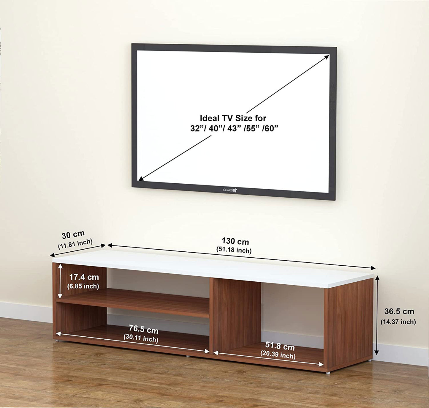 TV unit modern design with 1 side cabinets and 2 storage racks