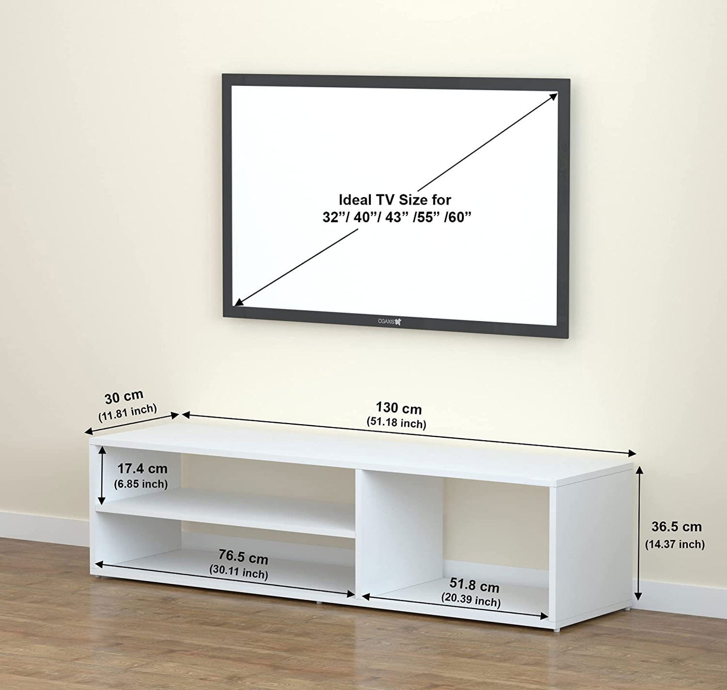TV unit modern design with 1 side cabinets and 2 storage racks