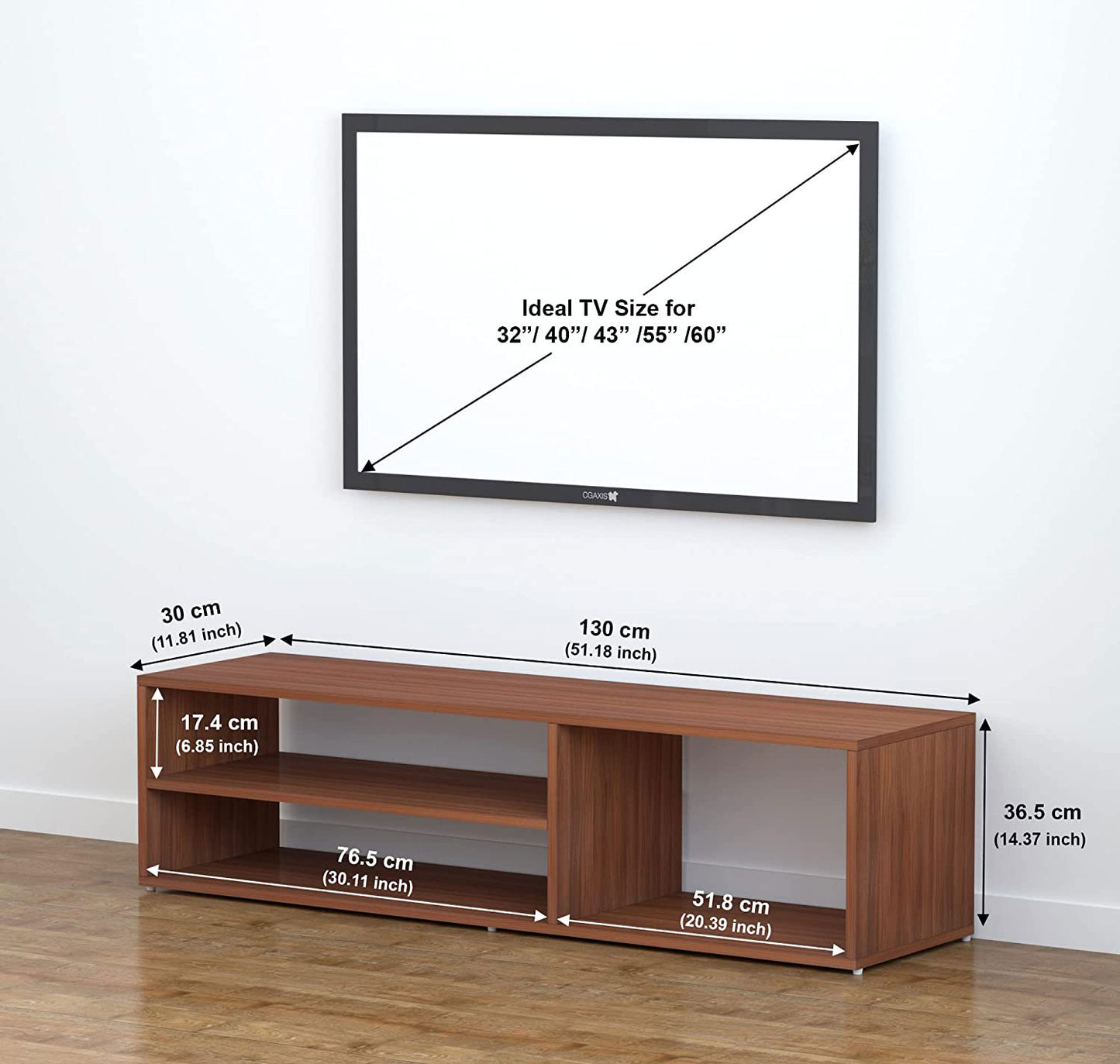TV unit modern design with 1 side cabinets and 2 storage racks