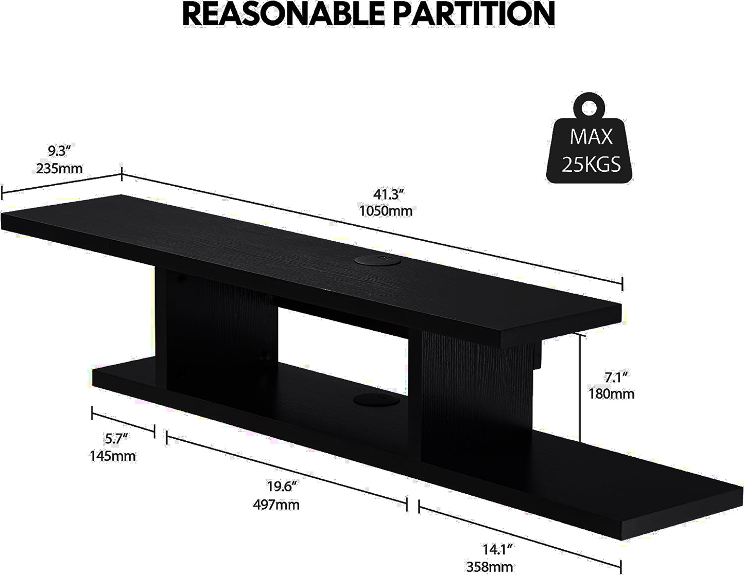Floating TV Cabinet Stand Wall Mounted Media Console Shelf - Black