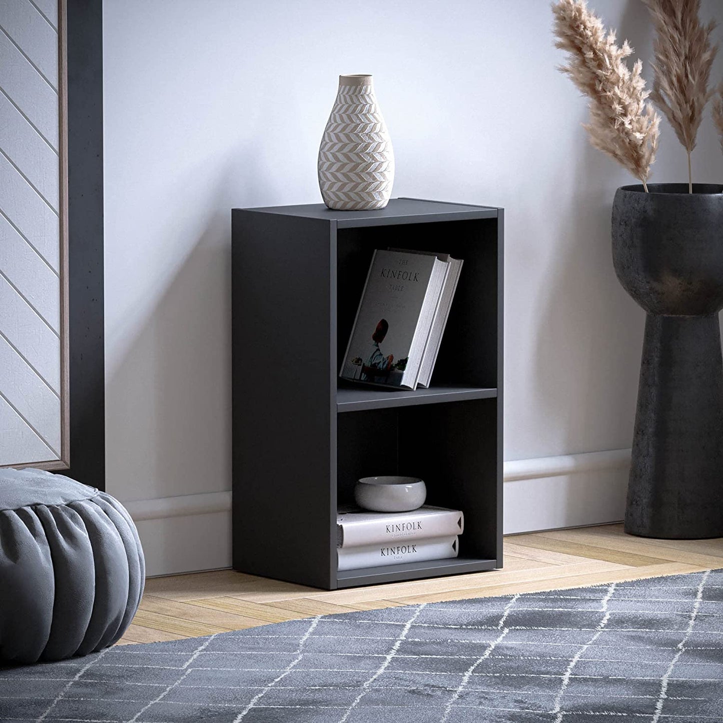 Modern 2-Tier Storage Unit with Shelves - Black