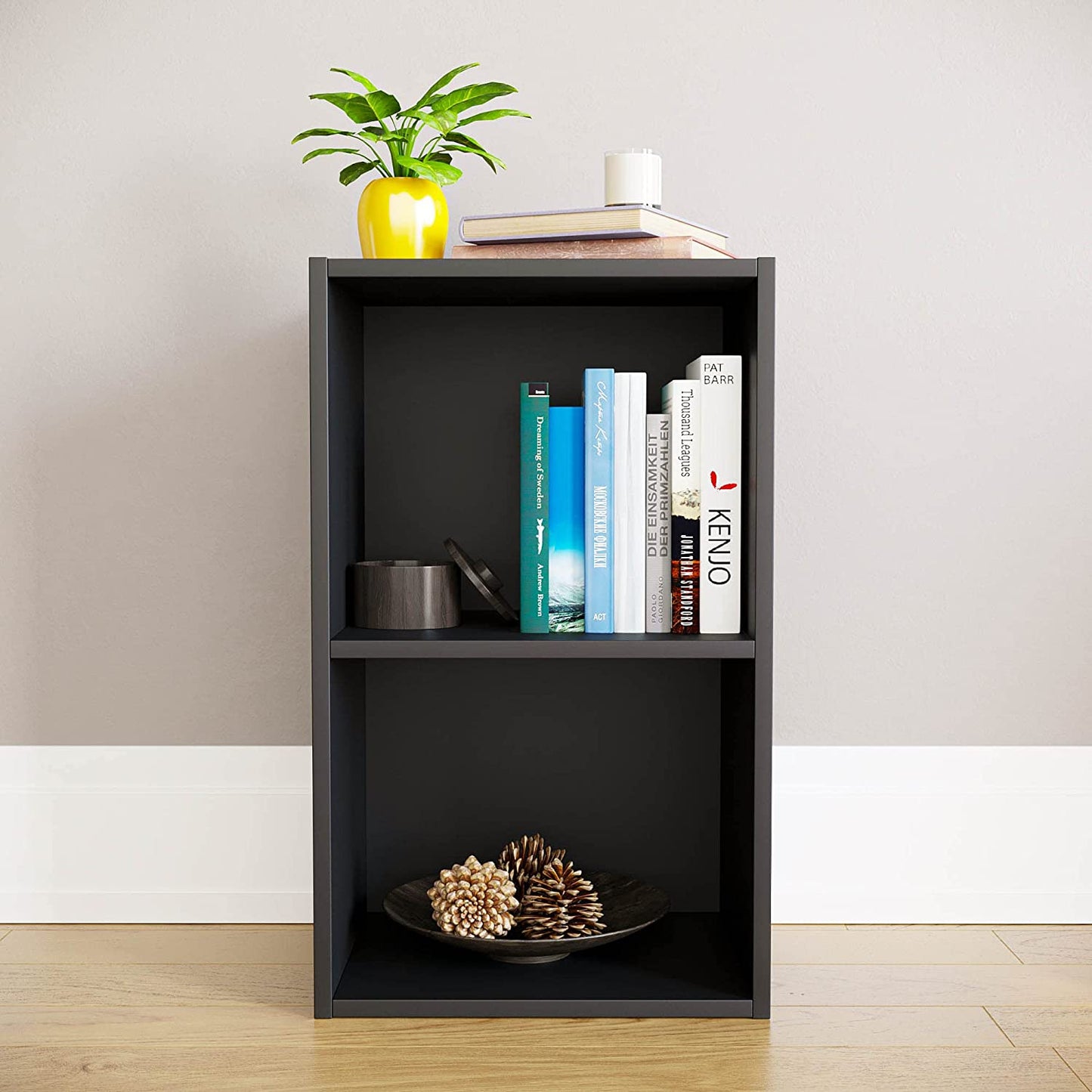 Modern 2-Tier Storage Unit with Shelves - Black