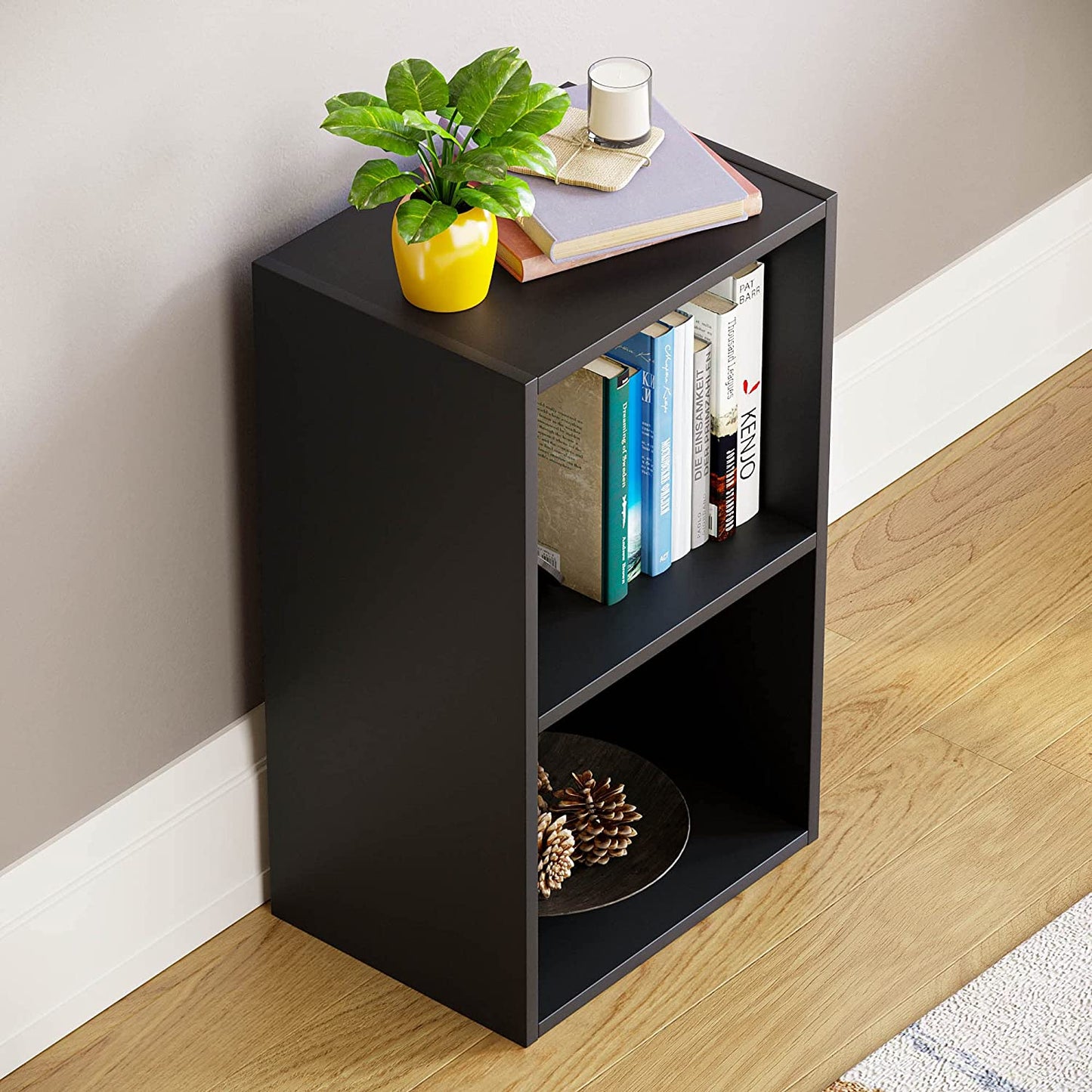 Modern 2-Tier Storage Unit with Shelves - Black