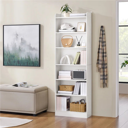 Tall Vertical Six Tier Storage Bookshelf Organizer