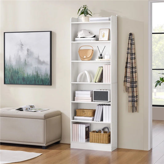 Tall Vertical Six Tier Storage Bookshelf Organizer