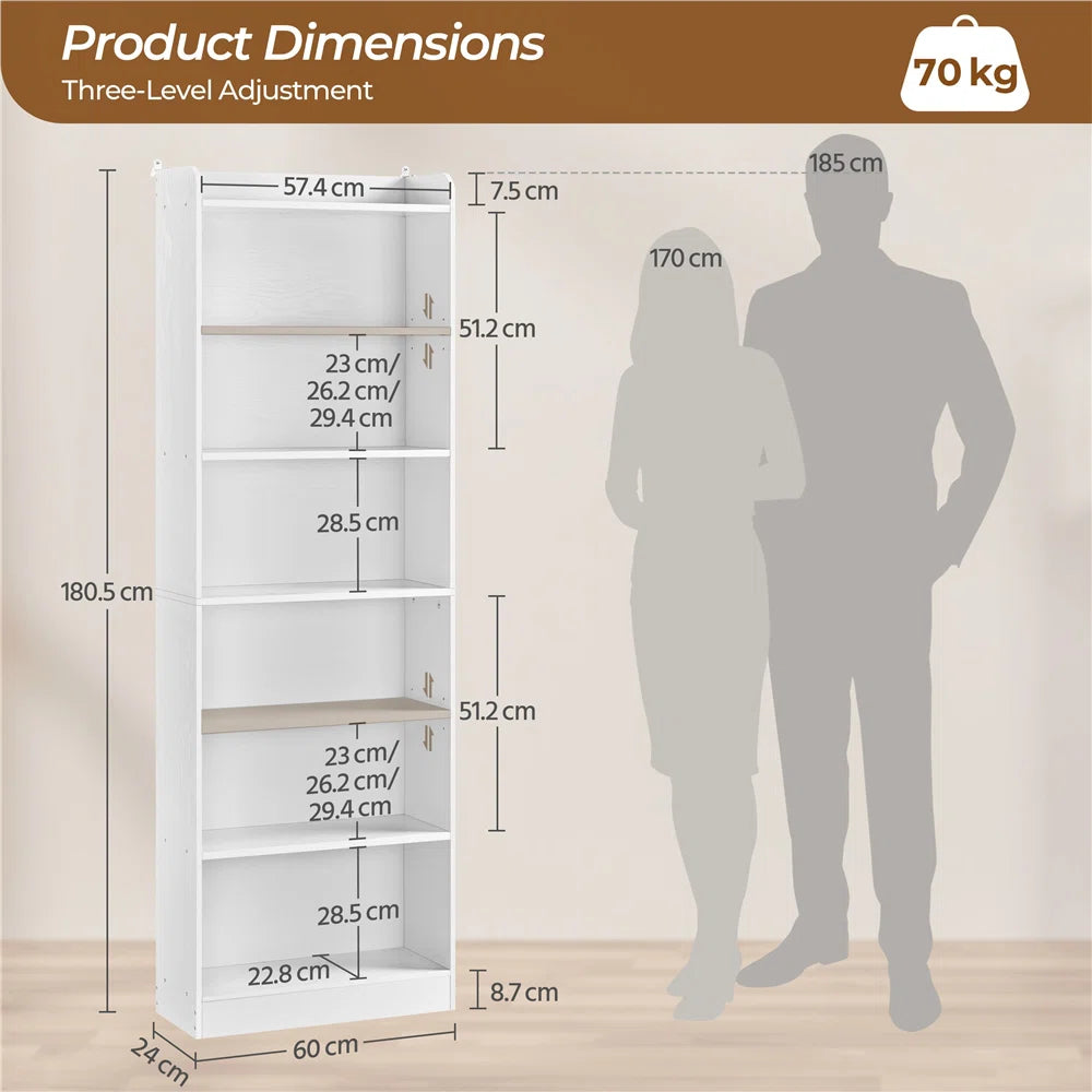 Tall Vertical Six Tier Storage Bookshelf Organizer