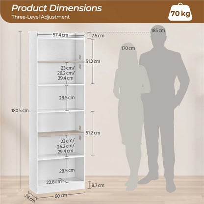 Tall Vertical Six Tier Storage Bookshelf Organizer
