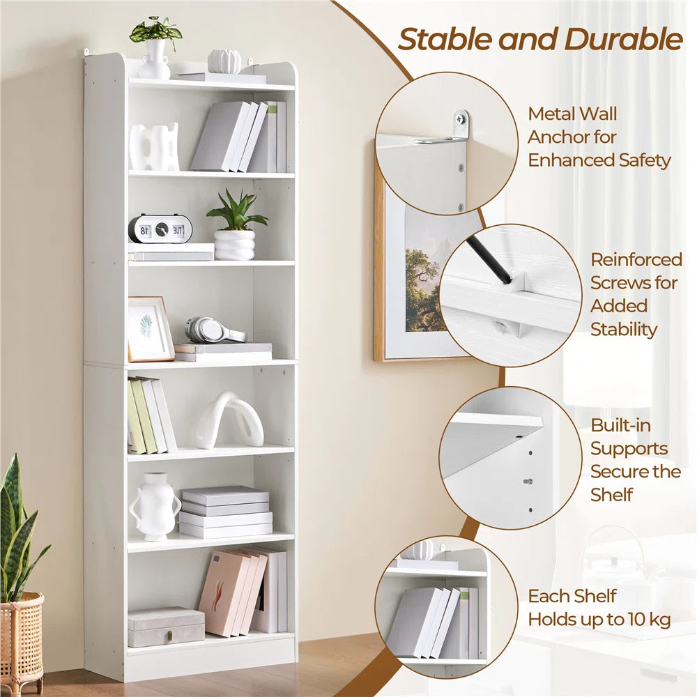 Tall Vertical Six Tier Storage Bookshelf Organizer