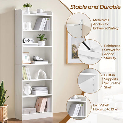 Tall Vertical Six Tier Storage Bookshelf Organizer