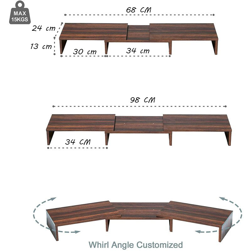 Dual Monitor Stand Riser with Storage Shelves - Brown