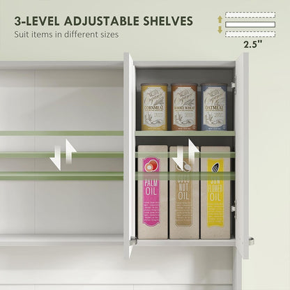 Modern Home white kitchen pantry cabinet featuring 3-level adjustable shelves for customizable storage space
