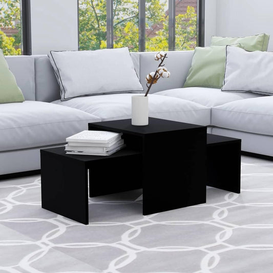 Modern Home black nesting coffee table set with minimalist geometric design in a contemporary living room