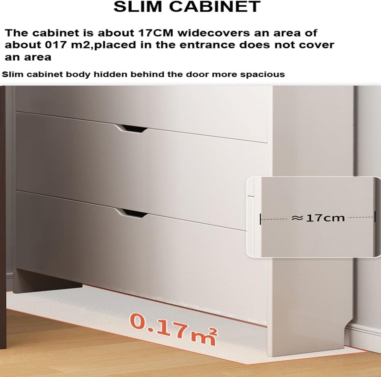 Modern Home slim white entryway shoe cabinet with a 17cm depth and tipping bucket design for space-saving storage.