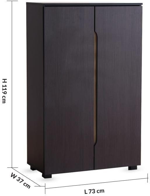 Modern Home tall dark wood shoe cabinet with double doors and integrated vertical handles for modern home storage.