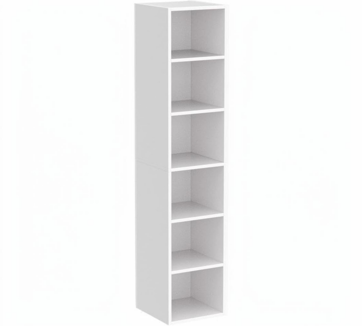 Modern Home tall narrow white six-tier vertical storage bookcase for small spaces and home organization