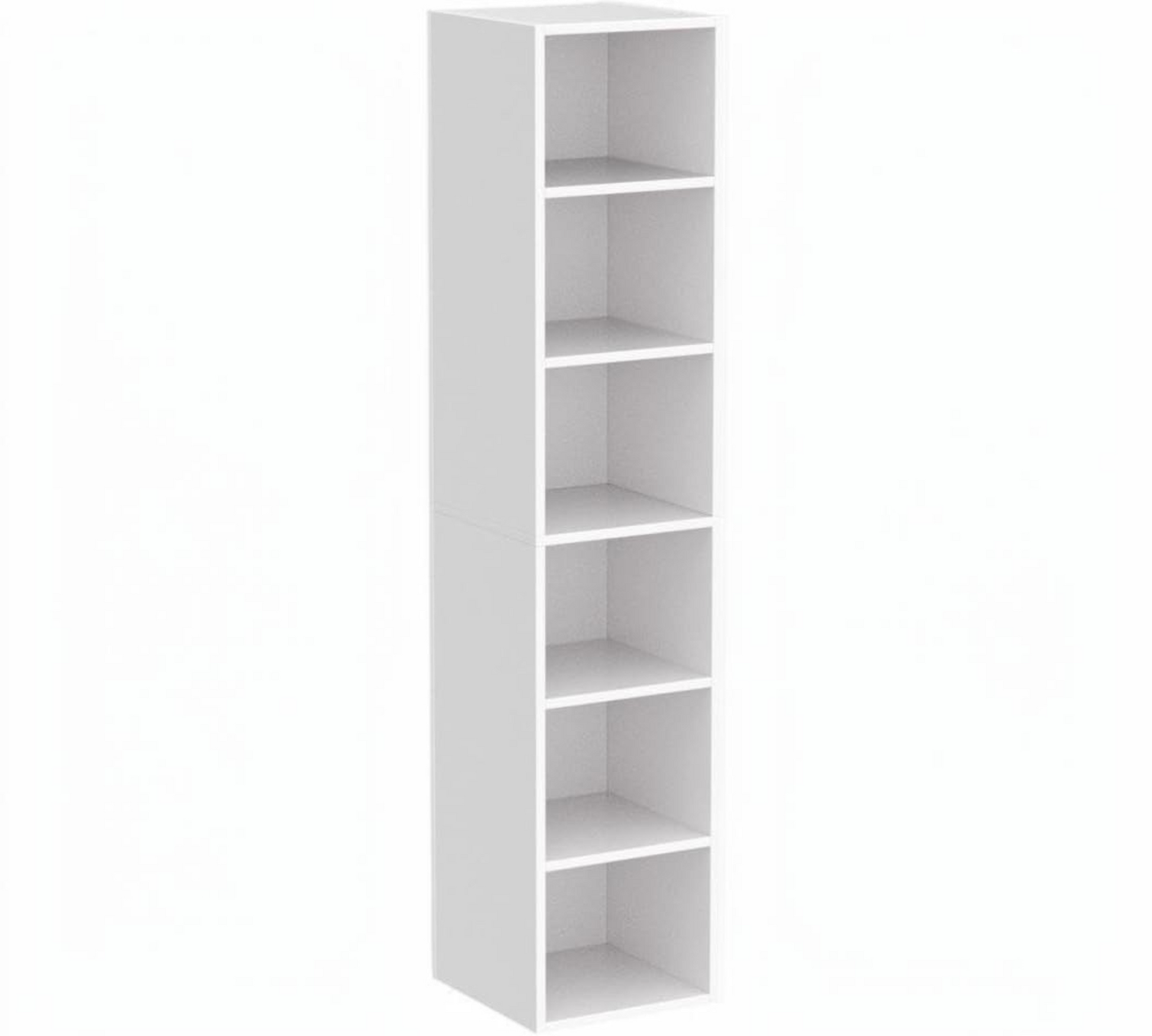 Modern Home tall narrow white six-tier vertical storage bookcase for small spaces and home organization