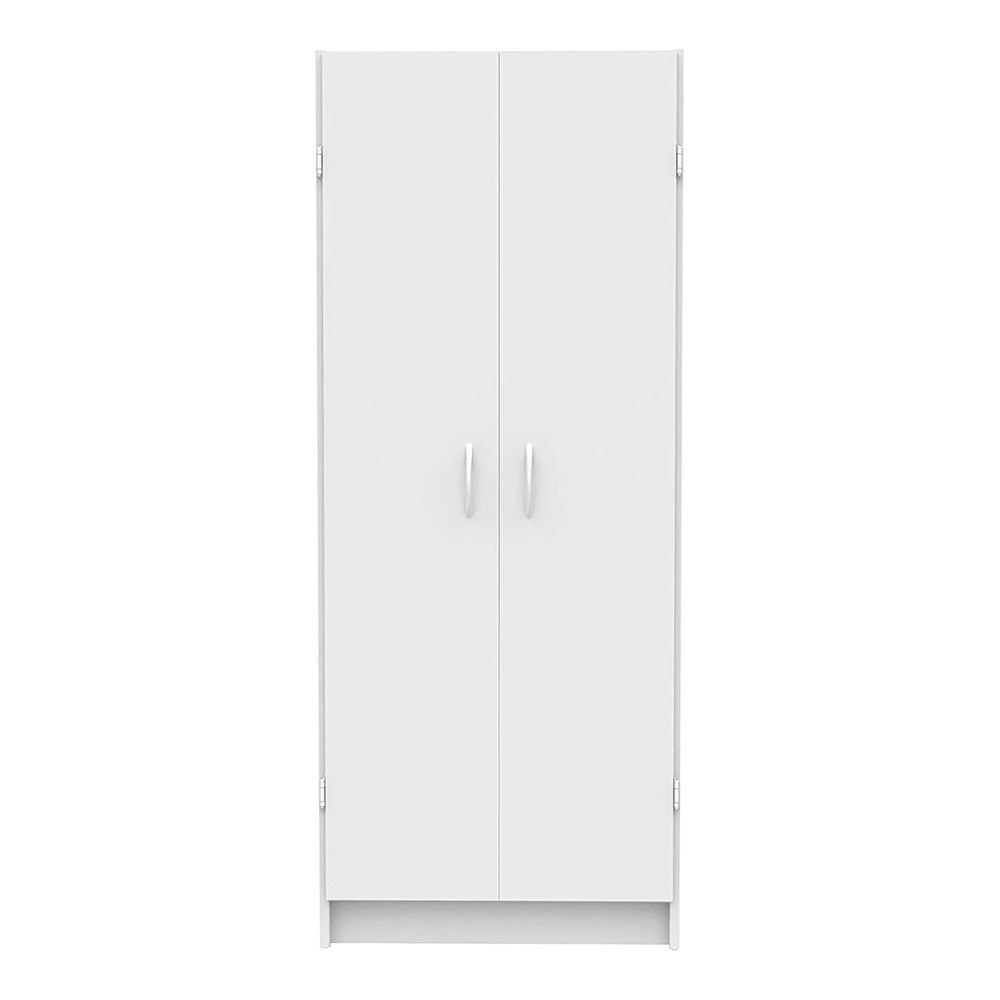 Modern Home tall white two-door utility storage cabinet with a minimalist design for laundry or bathroom organization.