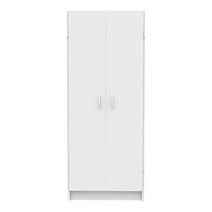 Modern Home tall white two-door utility storage cabinet with a minimalist design for laundry or bathroom organization.