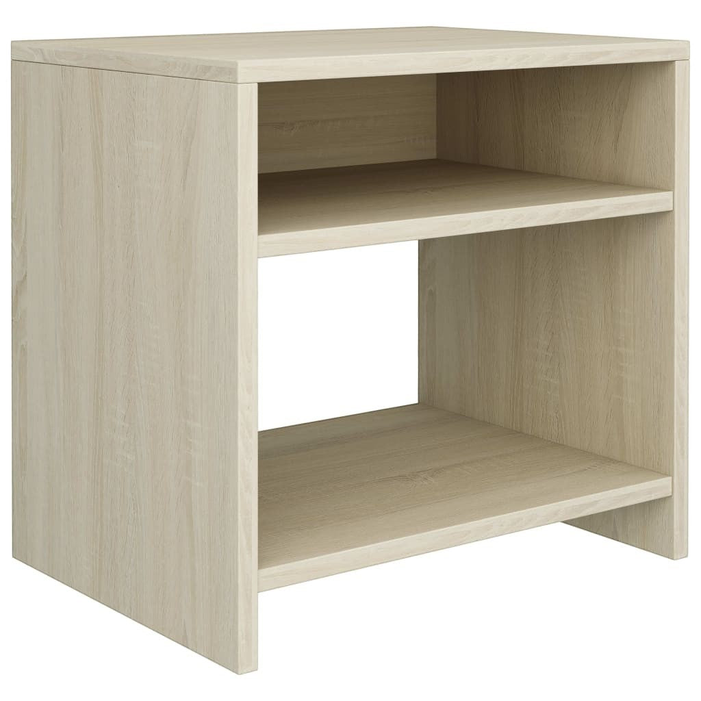 Modern Home white bedside table with an open shelf for storage, featuring a minimalist wood grain design.