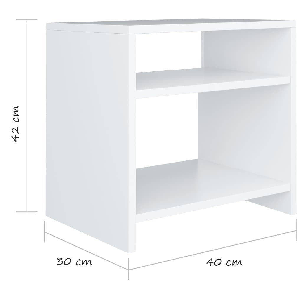 Modern Home white bedside table with an open shelf, 42cm tall, featuring a minimalist design for bedroom storage.
