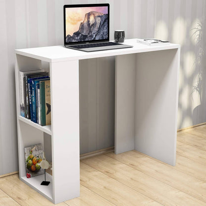 Modern Home white compact work and study desk with integrated side shelving for books and office supplies
