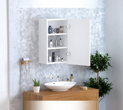 Modern Home white wall-mounted bathroom medicine cabinet with two internal shelves and a smooth-opening door.