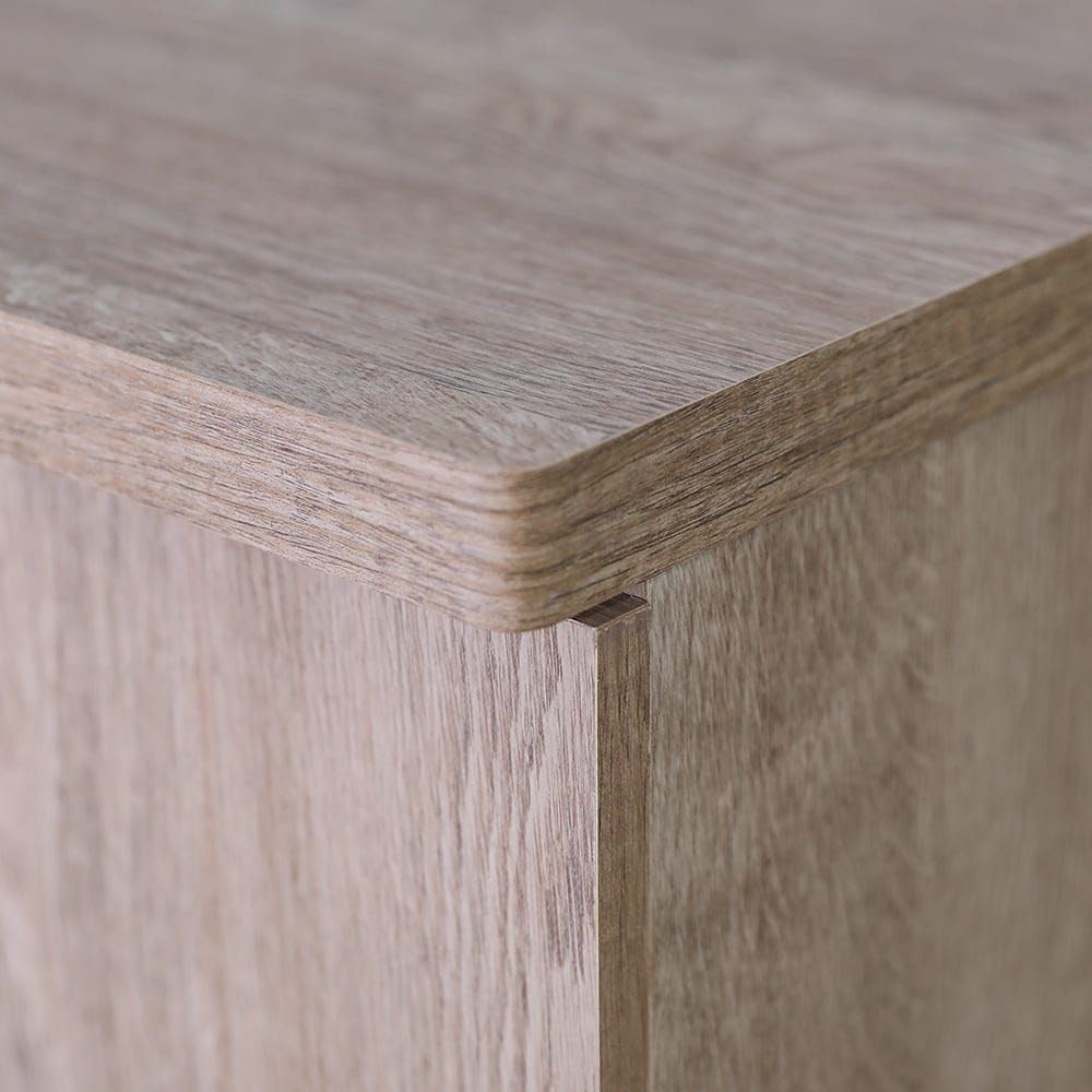 Modern Home entryway shoe storage bench featuring a light wood-grain finish with smooth, rounded corner detailing.