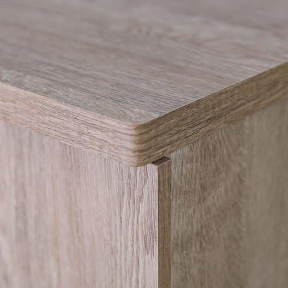 Modern Home entryway shoe storage bench featuring a light wood-grain finish with smooth, rounded corner detailing.