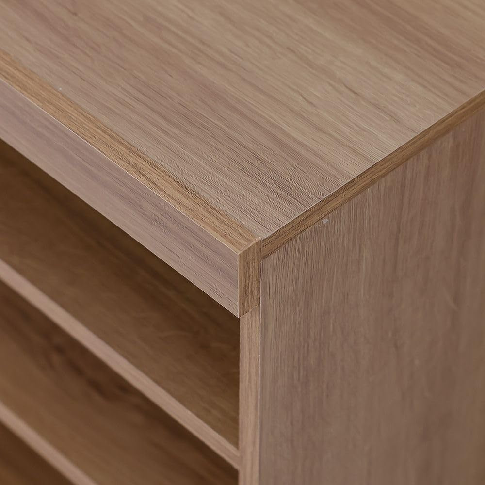 Modern Home rolling media console with a natural wood-grain finish and open shelving for organized storage.